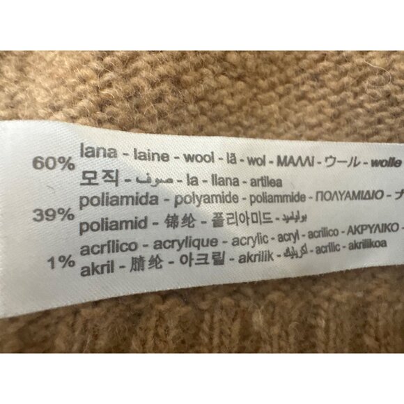 ZARA Camel Medium High-Neck Wool Blend Sweater Ribbed Cuffs & Hem - Picture 9 of 14